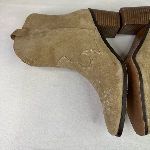 Zara Split Suede Embroidered Heel Cowboy Boot Tan 10 - Picture 6 of 16